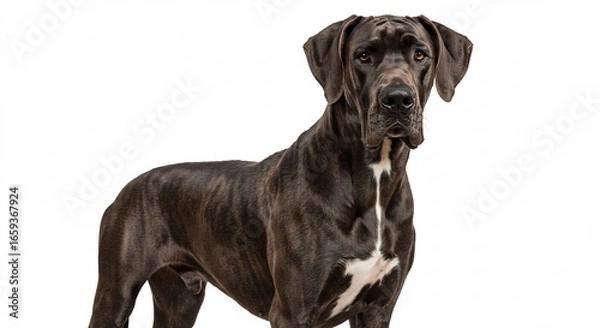 Fototapeta Dunkelbrauner Dogge steht stolz hell beleuchtet. AI Generated