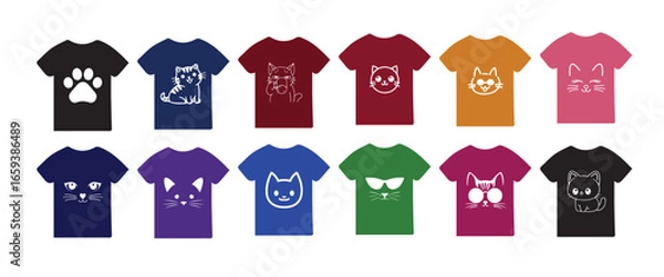 Fototapeta Cat T-shirt design vector bundle – funny and cute cat illustrations with coffee mug, sunglasses, paws, and playful poses for apparel and merchandise.