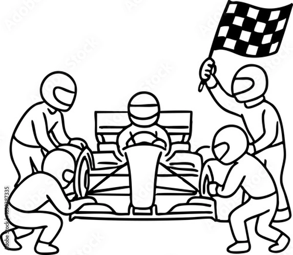 Obraz Formula 1 Pit Stop & Checkered Flag Illustration