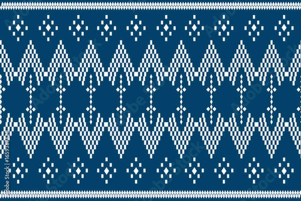 Fototapeta Geometric pattern, traditional Thai ethnic pattern for textile, blue background vector.