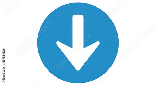 Fototapeta Simple blue oval with black downward arrow isolated on transparent background