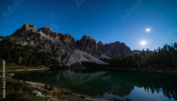 Fototapeta Moonlit mountain lake