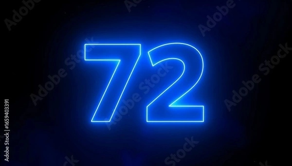 Fototapeta Glowing neon blue number seventy-two on black (1)