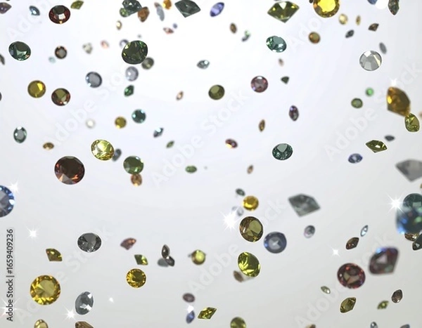 Fototapeta Multicolored gems float on a light grey background