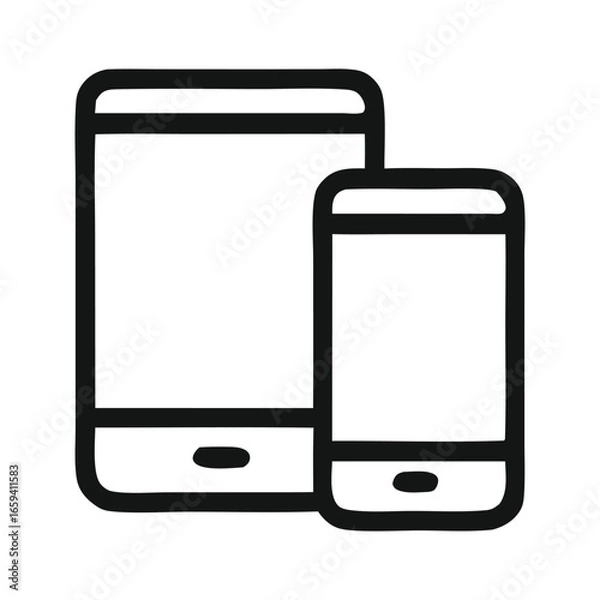 Fototapeta Blank screen of a tablet and a mobile phone, displayed together. Perfect for digital technology, telecommunications, and mobile app concepts.