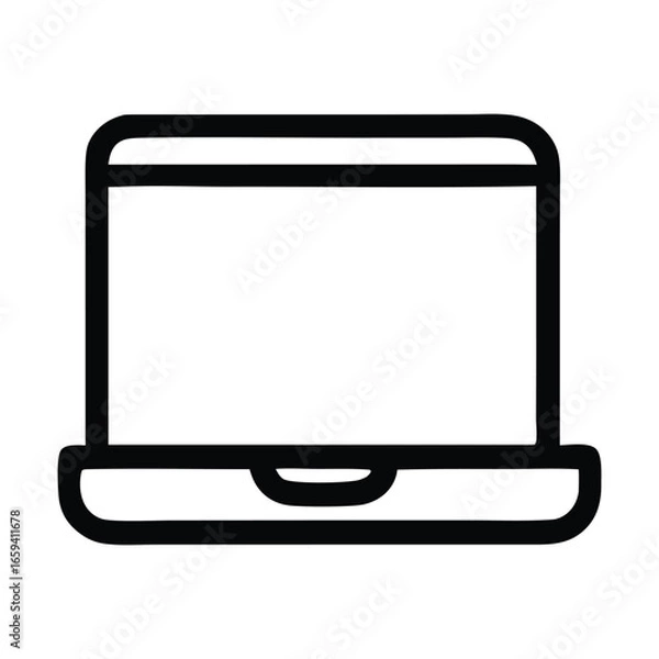 Fototapeta Black and white laptop computer icon. Suitable for technologyrelated designs, web development graphics, and digital product presentations.