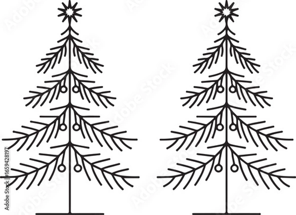 Fototapeta Minimal Winter Tree Icon Pack Stylized Fir Tree, Branch Layers, Star Tip, Ornament Pattern, Grounded Base, Vertical Balance