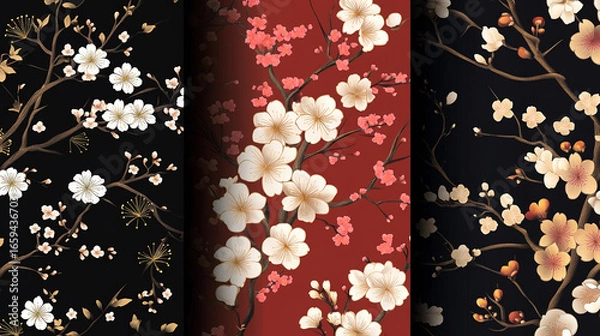 Fototapeta Traditional Japanese Floral Textile Patterns with Cherry Blossom Decorative Style background,generative ai
