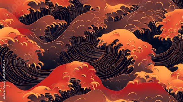 Fototapeta Traditional Japanese Wave and Cloud Textile Patterns in Decorative Design background,generative ai