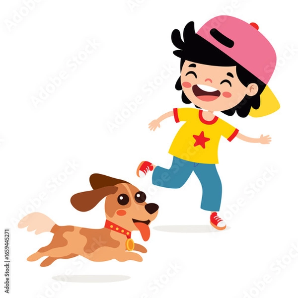 Obraz Cartoon Kid Playing With Dog