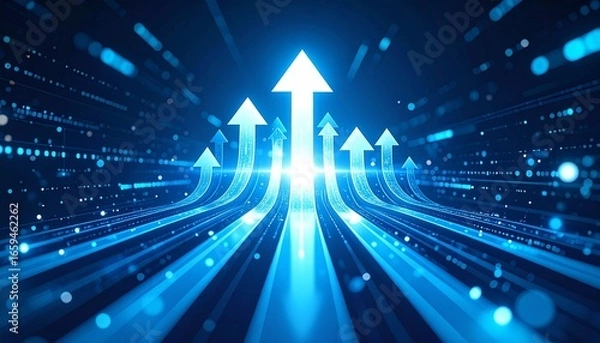 Obraz Futuristic financial growth concept, 3D arrows pointing upward with glowing digital background