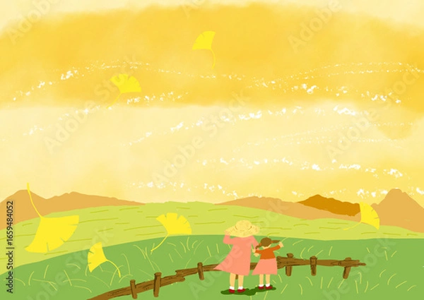 Obraz 高原の秋　家族
