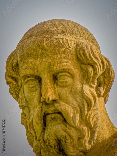 Fototapeta Marble head of Plato, the ancient Greek philosopher, depicted in deep thought. A classical sculpture showcasing wisdom and intellect.