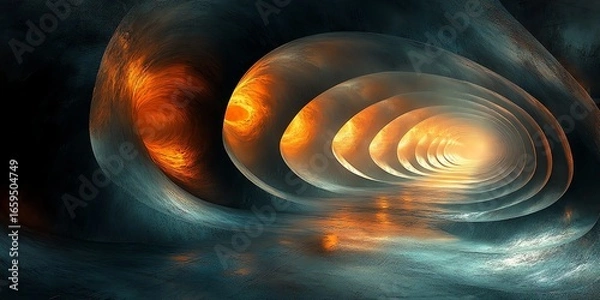 Fototapeta Abstract Spiral Galaxy Swirling with Warm Orange and Cool Blue Tones in Cosmic Space