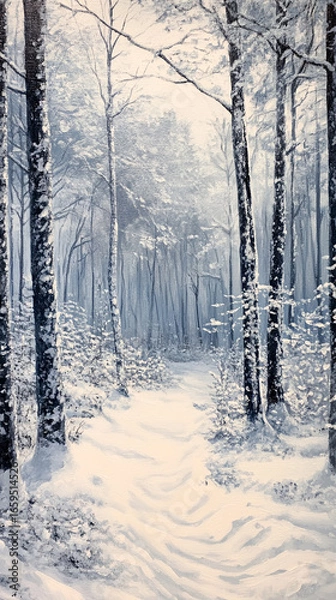 Obraz Snow Covered Winter Forest Landscape Background,generative ai	