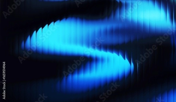 Fototapeta Blue wave background, glossy abstract with dark stripes effect. Wavy striped glass refraction.