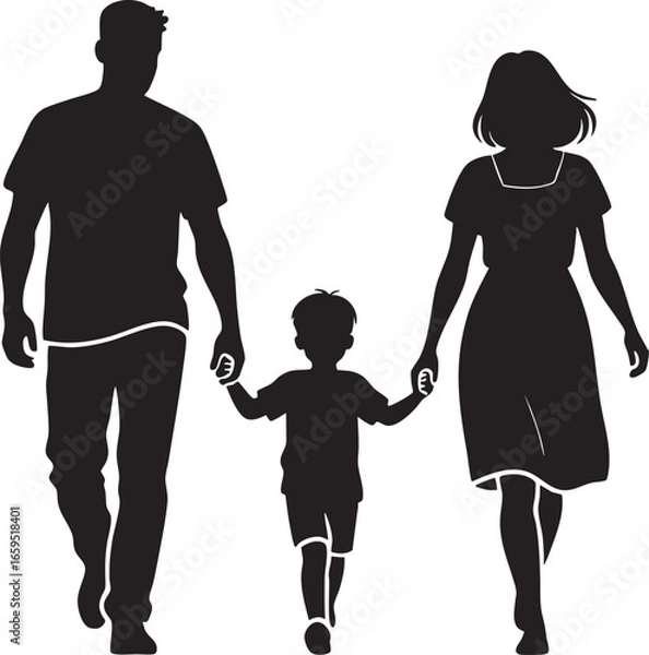 Fototapeta Walking Family Silhouette Icon Minimalist Style

