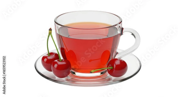 Obraz Isolated Cherry Tea in Glass Cup
