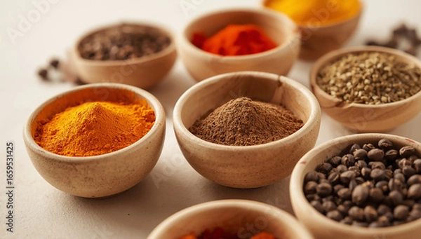 Obraz Assorted Spices in Ceramic Bowls