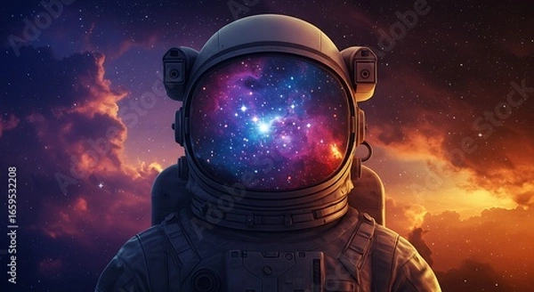 Fototapeta Astronaut in Spacesuit Reflecting the Universes Beauty Exploring the Cosmos with Celestial Wonders