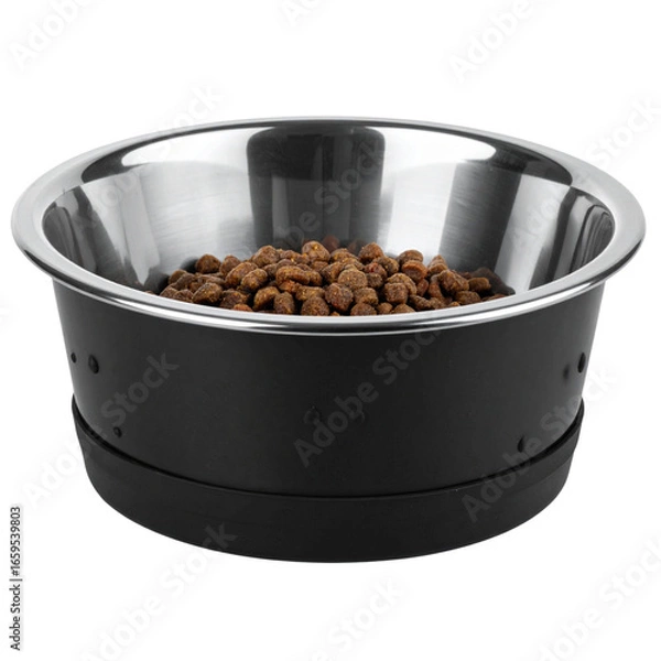 Obraz metallic pet bowl with a non-slip black rubber base. isolated on transparent png