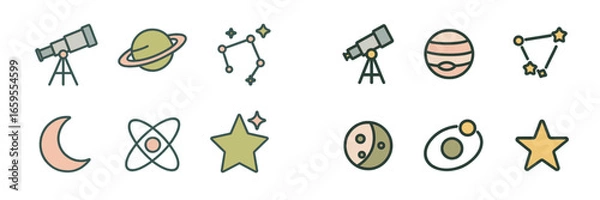 Fototapeta Space and Astronomy Icons, Minimalist flat design