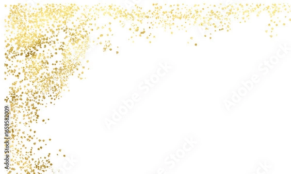 Fototapeta Luxury sparkling PNG Gold splatter border. Sparkling dust particles. Festive background with gold glitter and confetti for celebration. Background with glowing golden particles.