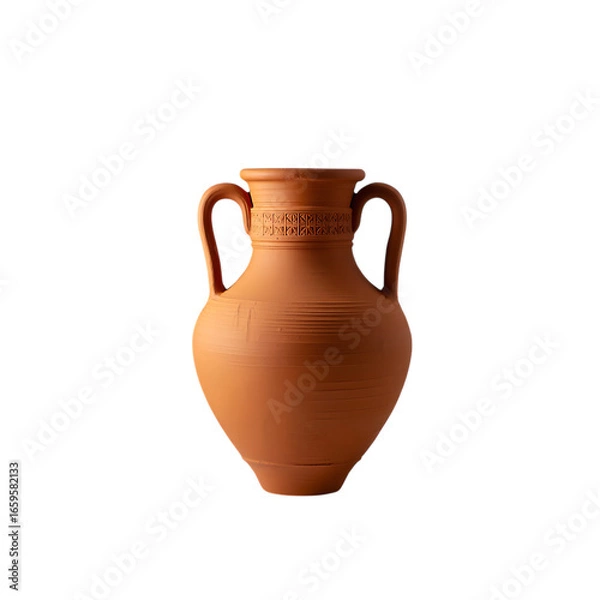 Fototapeta Simple Terracotta Amphora Vase with Dual Handles and Subtle Horizontal Markings