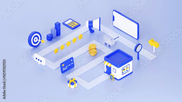 Obraz 3DCG｜アイソメトリック｜カスタマージャーニーとブランディング