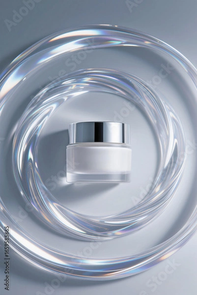 Fototapeta Elegant Skincare Jar Surrounded by Abstract Spirals mockup