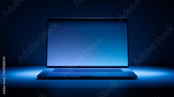Fototapeta ノートパソコンがクールブルーで輝く
