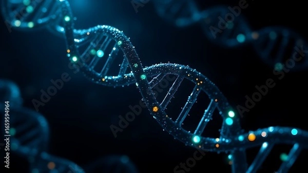 Fototapeta Dark DNA strands glowing under artificial light, revealing intricate hidden patterns.