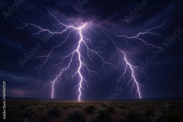 Fototapeta Dramatic lightning storm landscape
