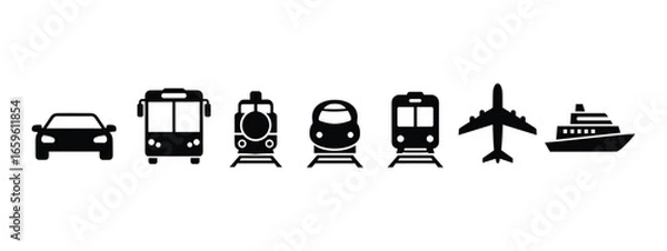 Fototapeta Transportation Icons Set Vehicle Symbols Including Car Bus Train Airplane and Ship Vector Illustration for Travel and Logistics