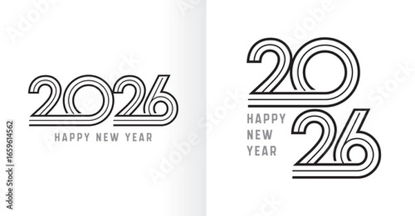 Fototapeta 2026 Happy New Year creative multi-line design