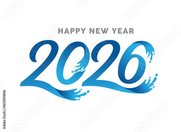 Fototapeta Happy New Year 2026 blue liquid numbers with water splashes