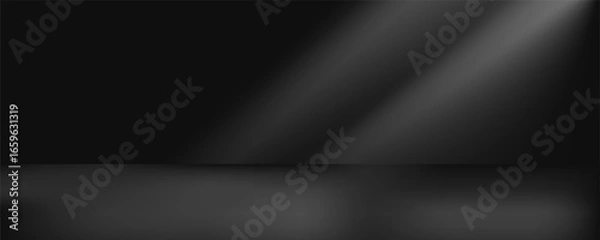 Obraz Limbo black background. Abstract dark gradient backdrop. Color wall of studio, room, stand for product display or photo. Modern banner with empty place for advertising text. eps 10