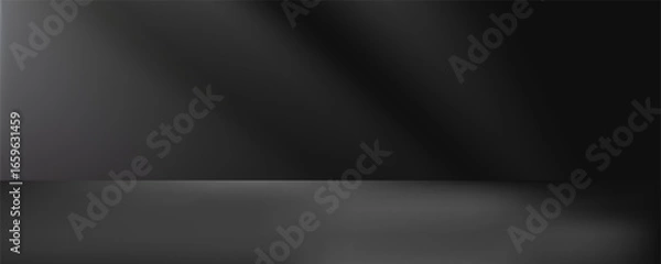 Obraz Limbo black background. Abstract dark gradient backdrop. Color wall of studio, room, stand for product display or photo. Modern banner with empty place for advertising text. eps 10