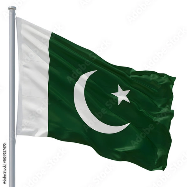 Obraz Pakistan Flag: National Symbol, Green Crescent Moon Star, Waving Flagpole, Pakistani Banner, Republic of Pakistan on transparent background