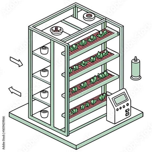 Obraz Vector art of isometric vertical farm with plants
