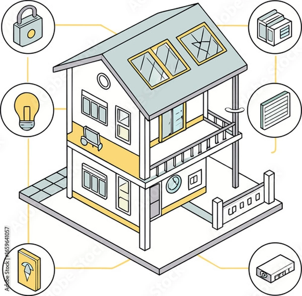 Obraz Vector art of isometric smart house with solar panels