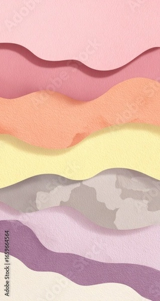 Fototapeta Abstract layered wavy pastel colors,  background of layered hills.  Possible use social media post