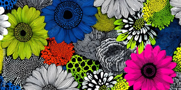 Obraz A colorful flower pattern with a pink flower in the middle