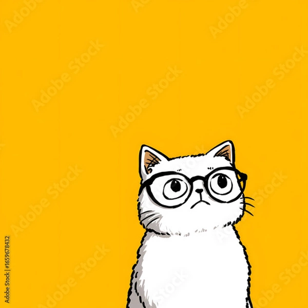 Obraz A cat wearing glasses is standing on a yellow background