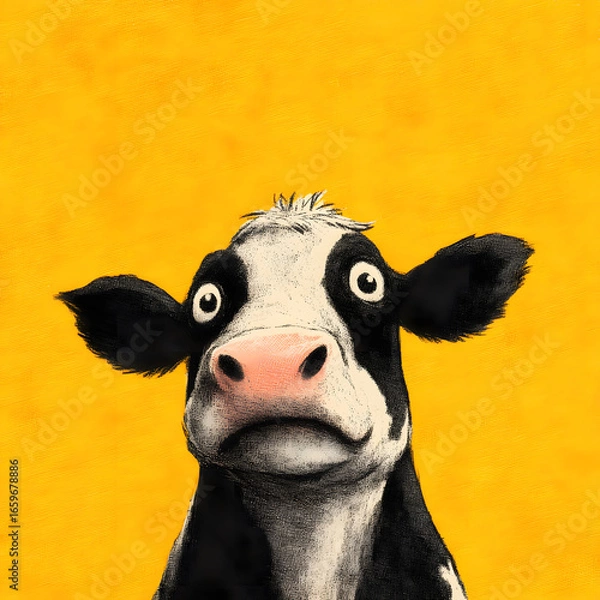 Fototapeta A black and white cow with a red nose