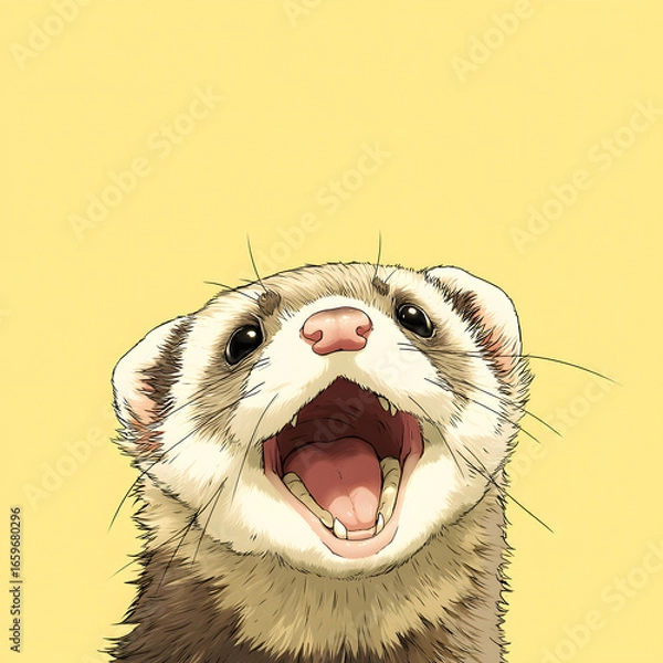 Fototapeta A ferret is shown with its mouth open and teeth showing