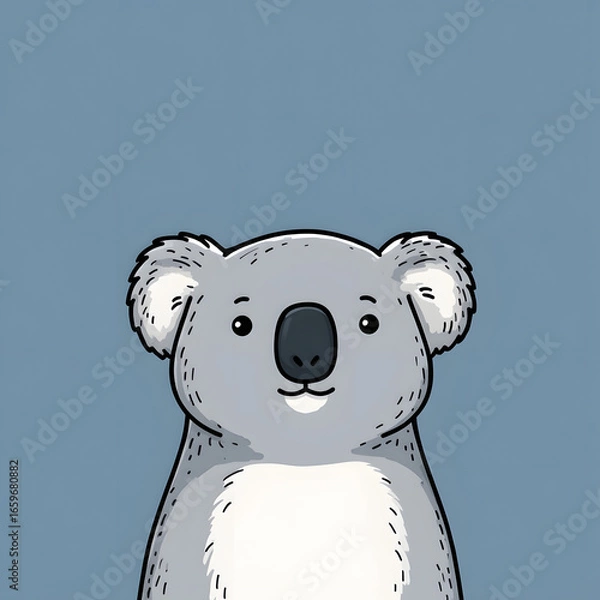 Fototapeta A cartoon koala is standing in front of a blue background