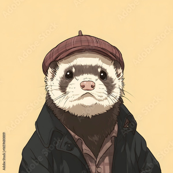 Obraz A small animal wearing a hat and a coat