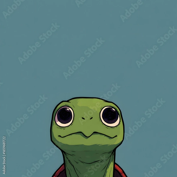 Obraz A cartoon turtle with a red shell is looking at the camera