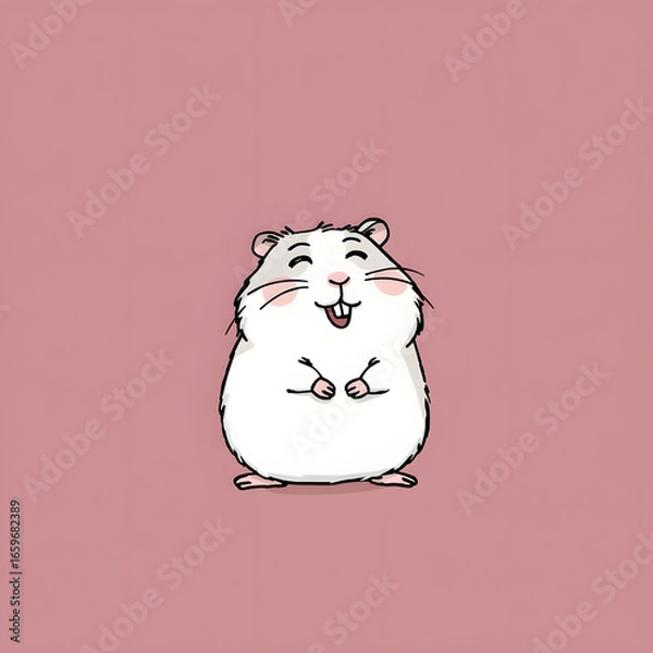 Fototapeta A cartoon hamster is smiling and standing on a pink background